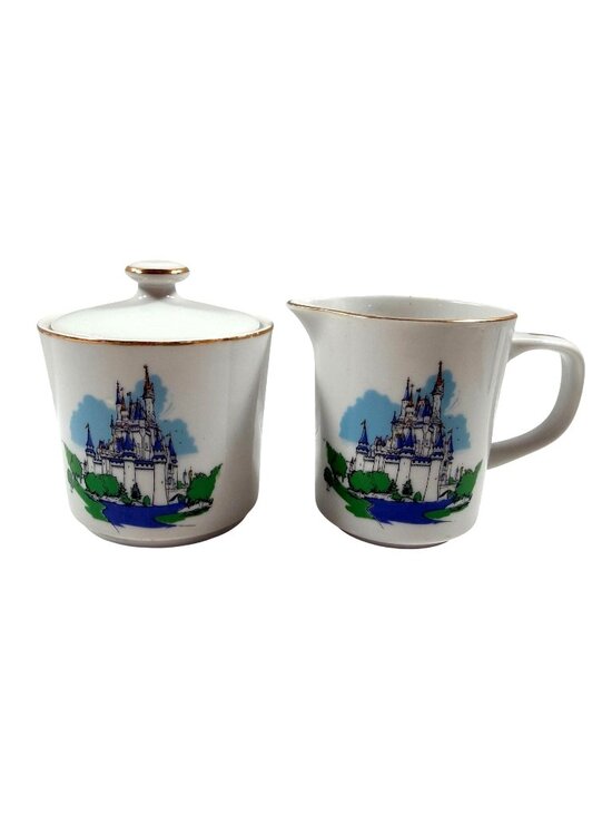 Walt Disney Productions Other - Walt Disney World Creamer & Sugar Bowl Gold Trim Japan Cinderella Castle Design